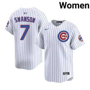 Women's #7 Replica Dansby Swanson White Chicago Cubbies Jerseys 809112-935 - Image 1
